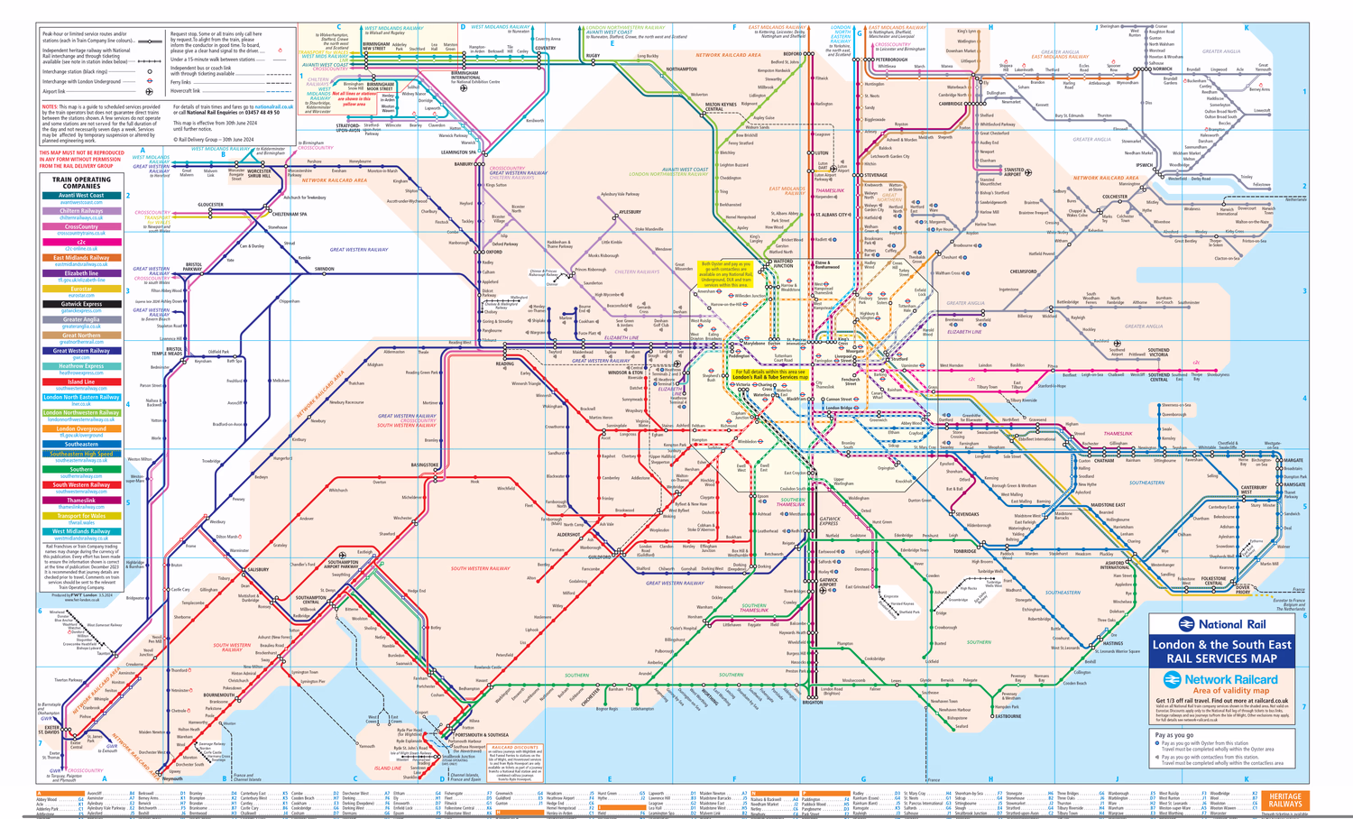 Network Railcard Area map. London and most of the surrounding area are covered and highlighted, going as far as Exeter via the West of England line, Oxford, Milton Keynes and Colchester. The rest of the country is not part of this area.